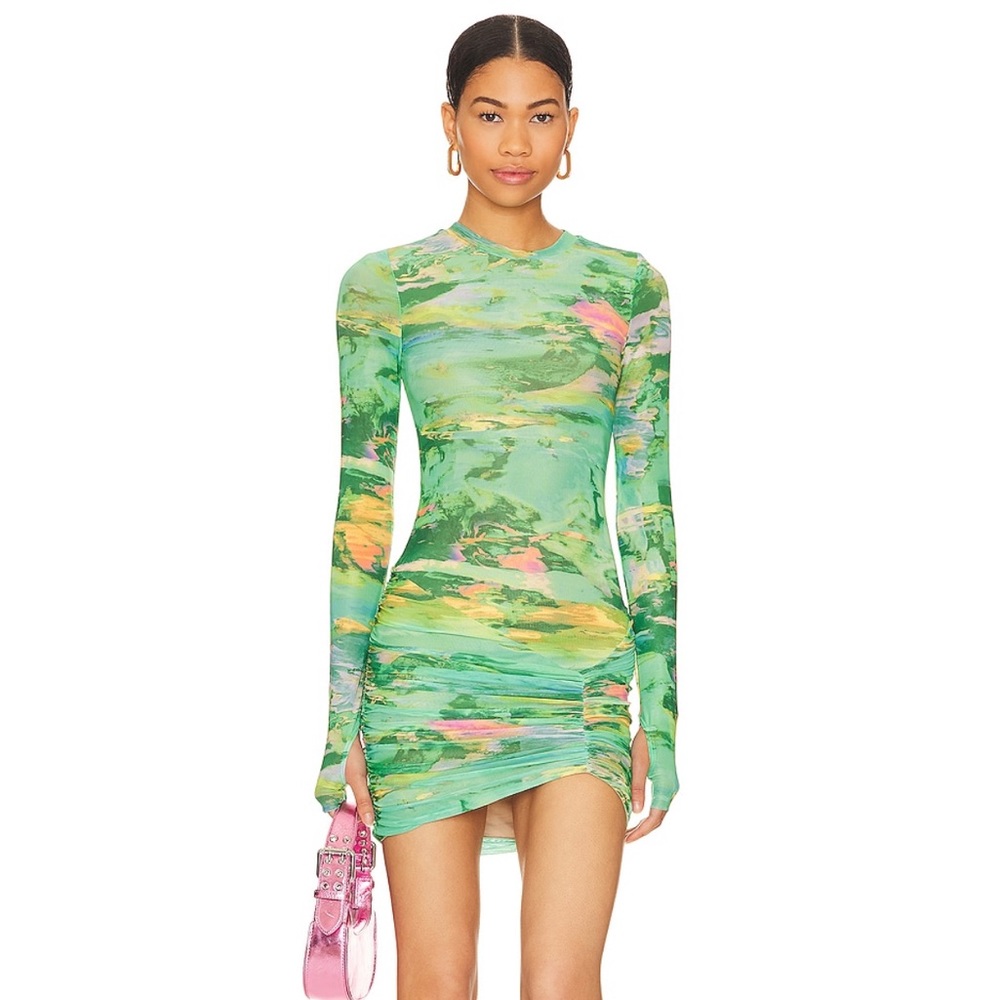 Mirza Mini Dress in Acid Green Marble